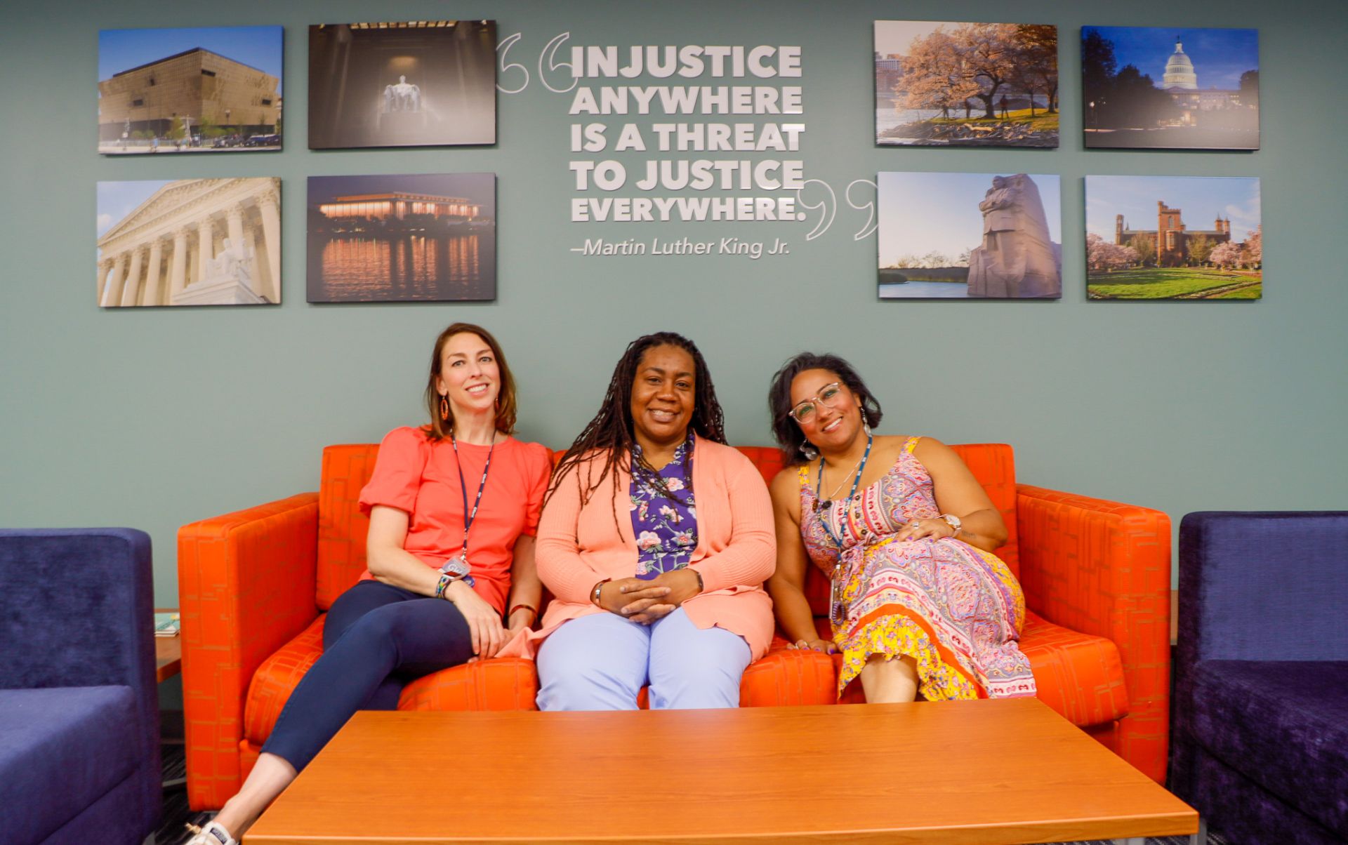 3 faculty sitting on couch in gw ot facility