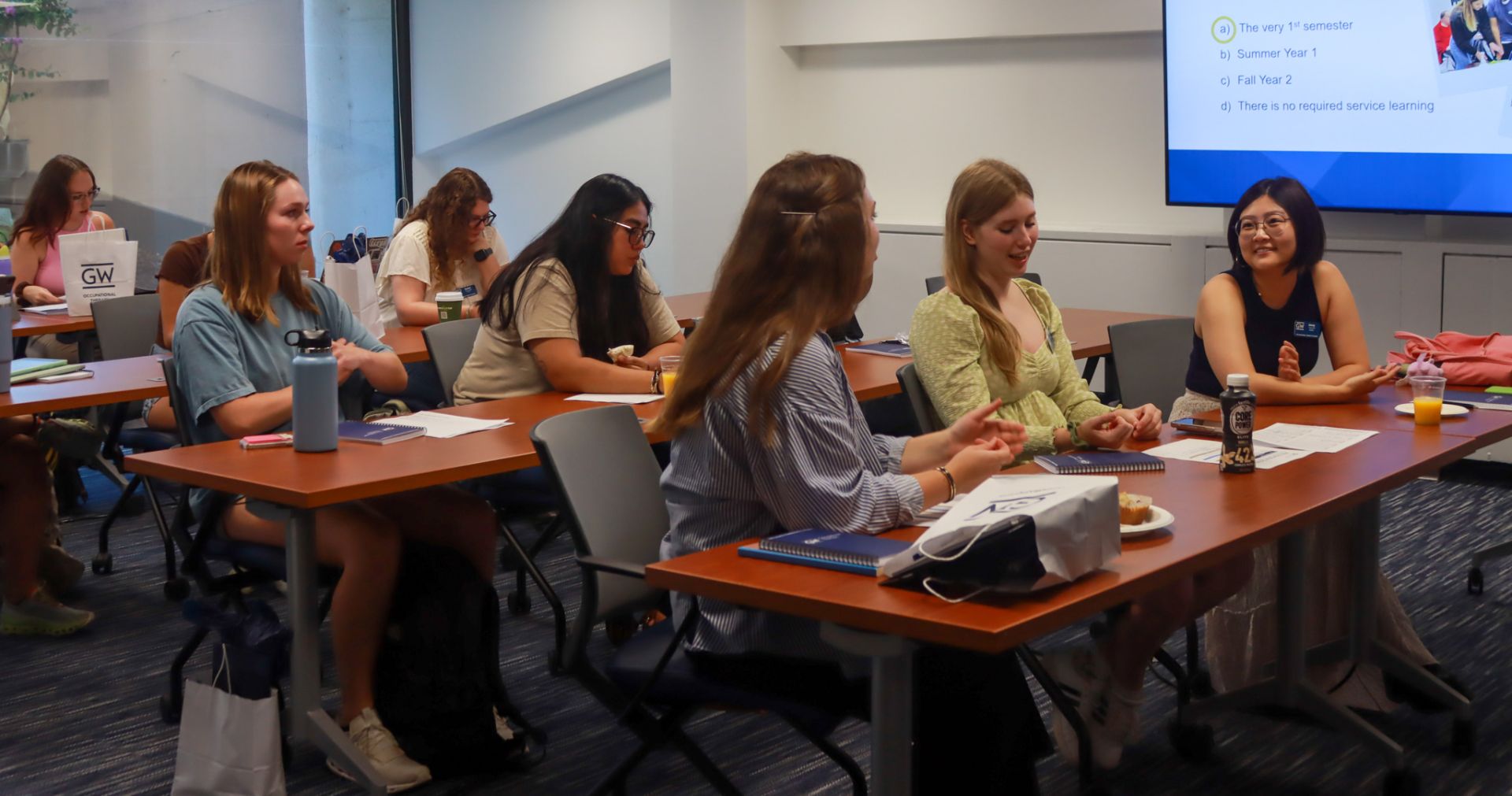 students mingling in class