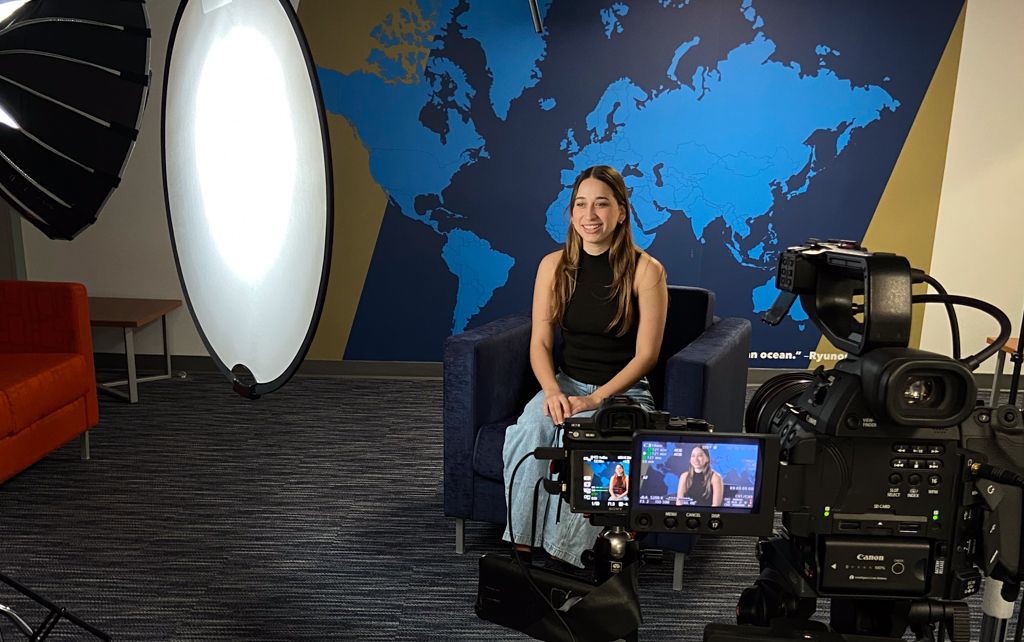 Natalia Anzaldúa Ayala being interviewed