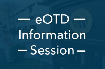 eOTD Information Session text overlaid on a photo of the GW campus
